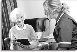 Senior Care, Home Health Care, Elderly woman reading